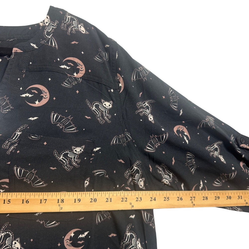 Torrid Harper Challis Top Womens 2 Black NWT Spooky Cats Bats Skeleton Blouse - Picture 8 of 11